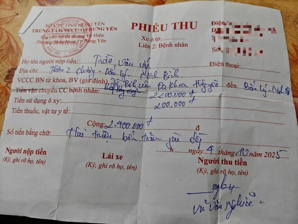 Xe cứu thương chở bệnh nhân hấp hối thu 2,4 triệu đồng cho 12km